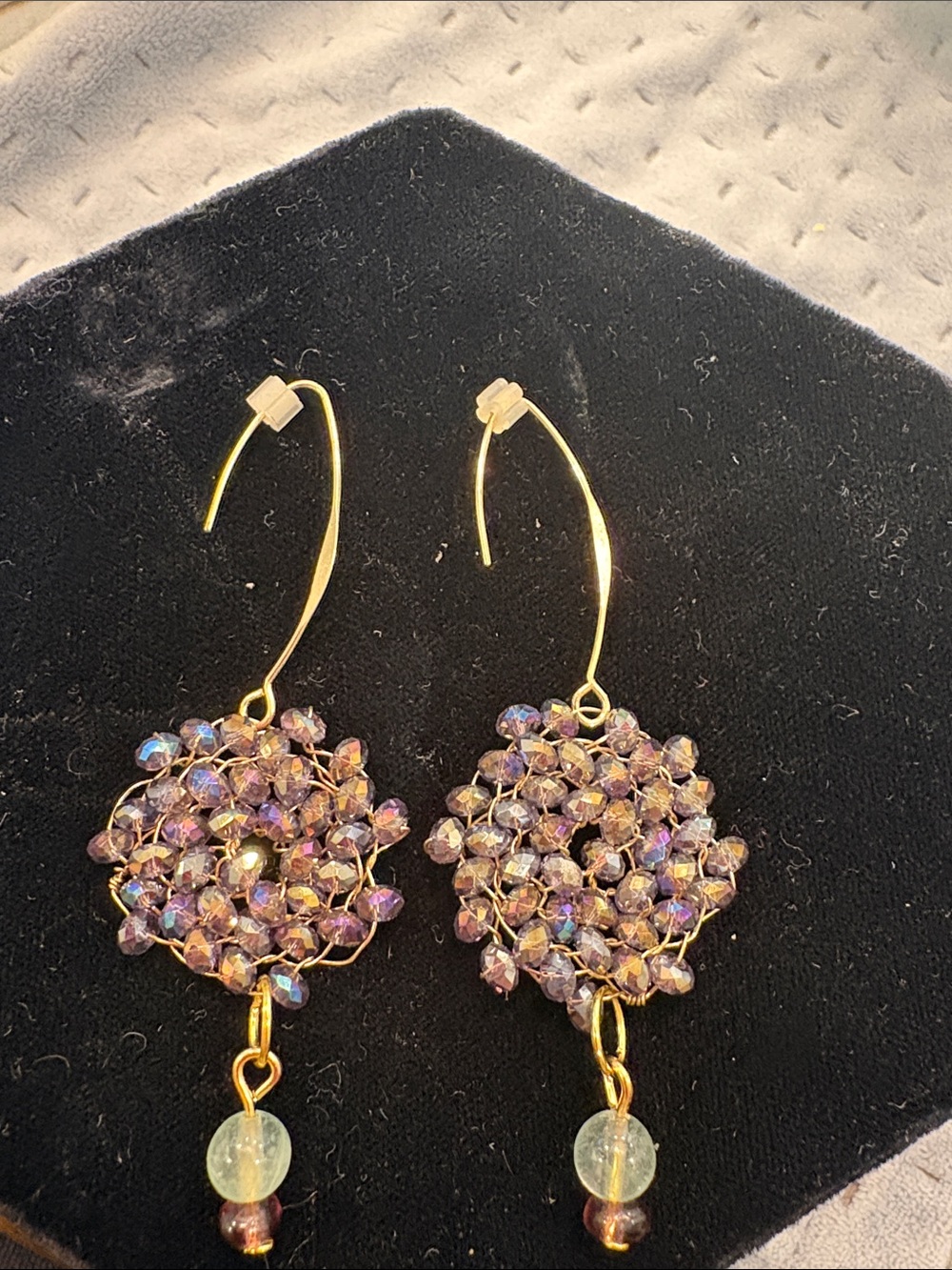 Iridescent Amethyst Crystal Cluster & Chalcedony Mint Bead Drop Earrings-NWT